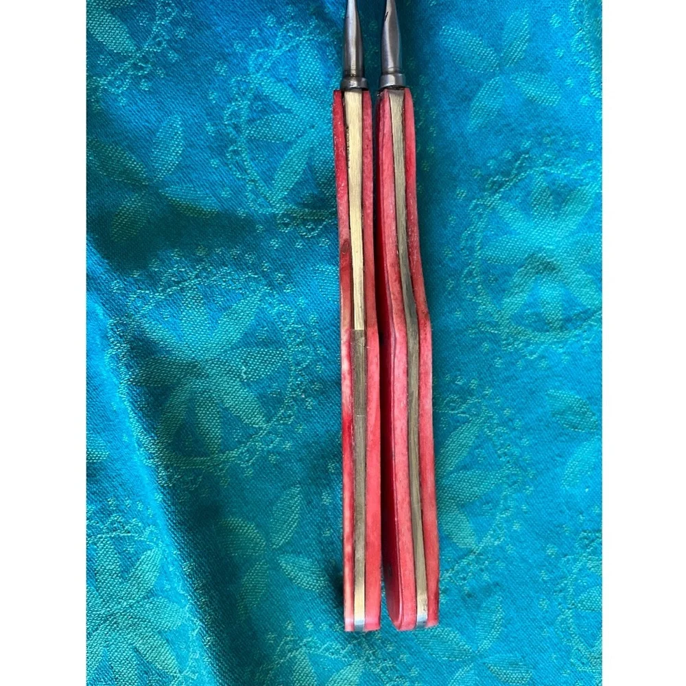 Anthropologie Laine Salad Server Set Etched Floral Pink Bone Handle discontinued